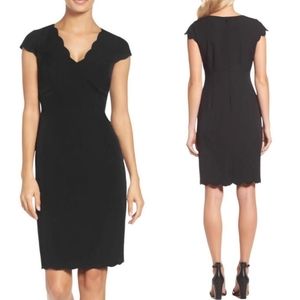 Adrianna Papell Scalloped Detail Black Sheath Dress Women's US Size 2